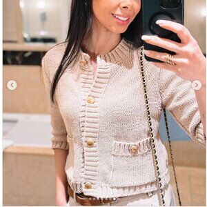 ZARA NEW WOMAN KNIT CARDIGAN Elbow LENGTH SLEEVES DARK BEIGE 6427/011 M L NWT